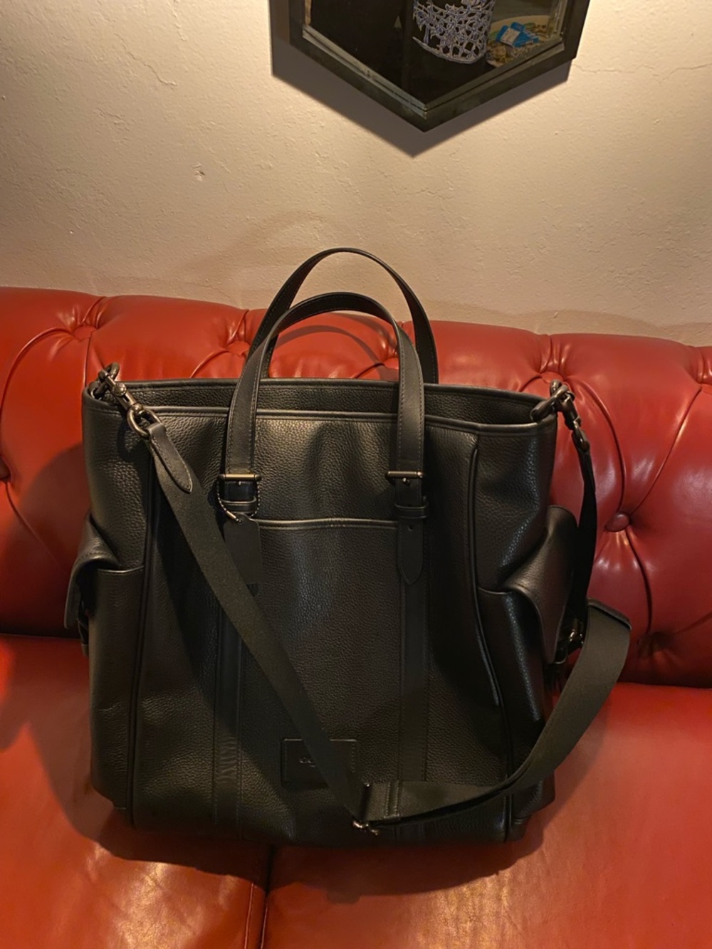 BLACK COACH LEATHER TOTE W STRAP - Picture 2 of 5